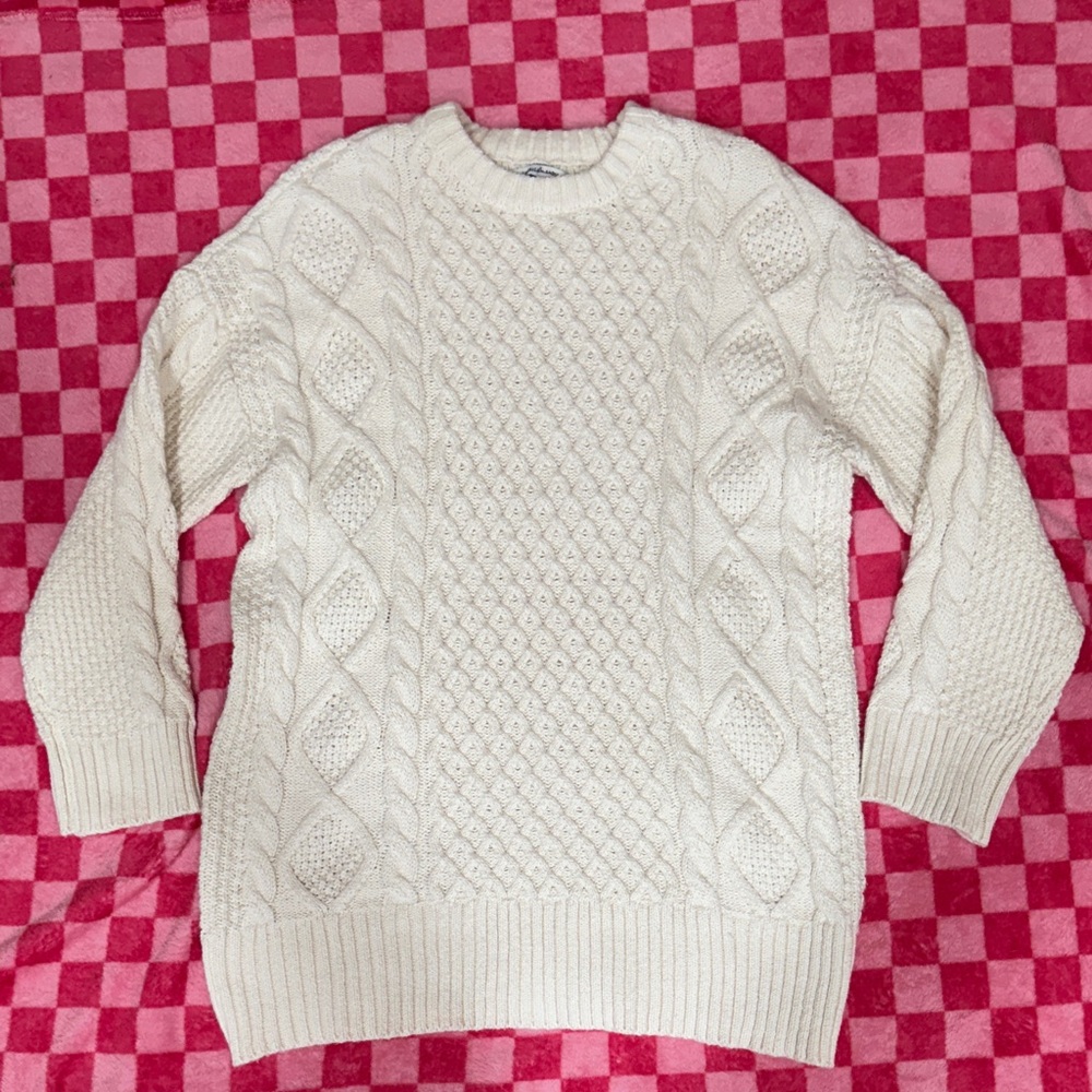 American Eagle Outfitters Ivory Knit Crewneck Sweater - Super Oversized